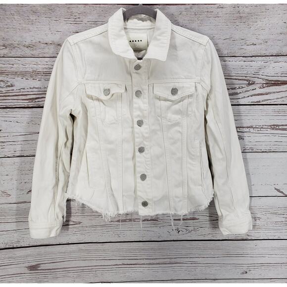 Blank NYC Women's Raw Hem Distressed Crop Denim Jacket Size Small - Picture 1 of 13